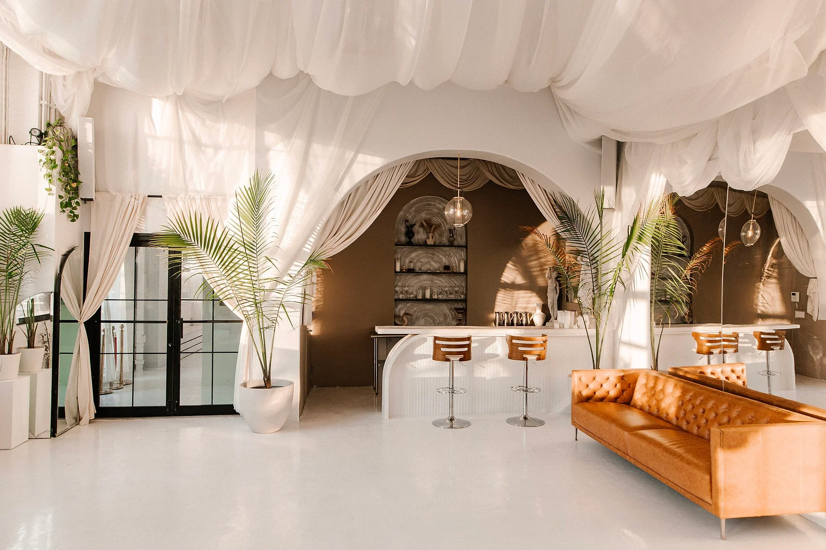 Modern loft-style event space at Atmosfera in Astoria, Queens.