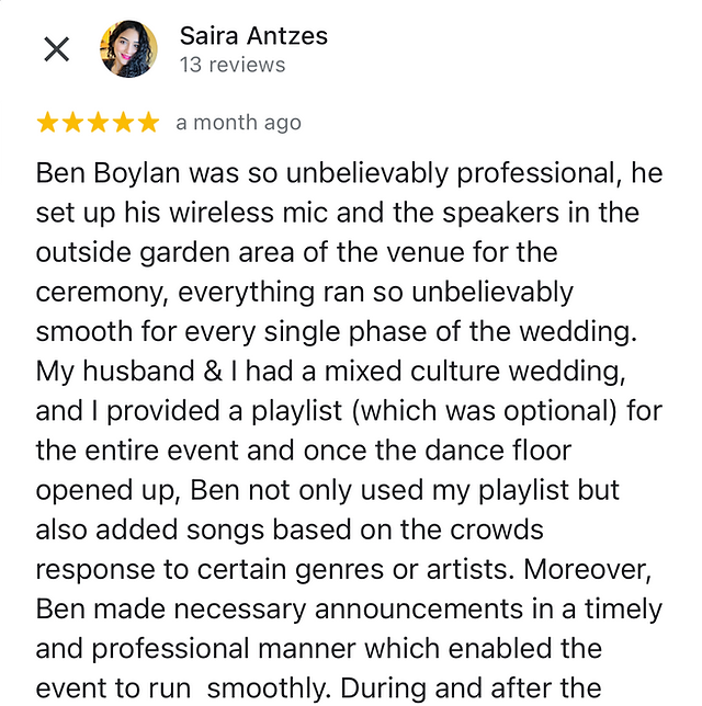 nyc wedding dj review