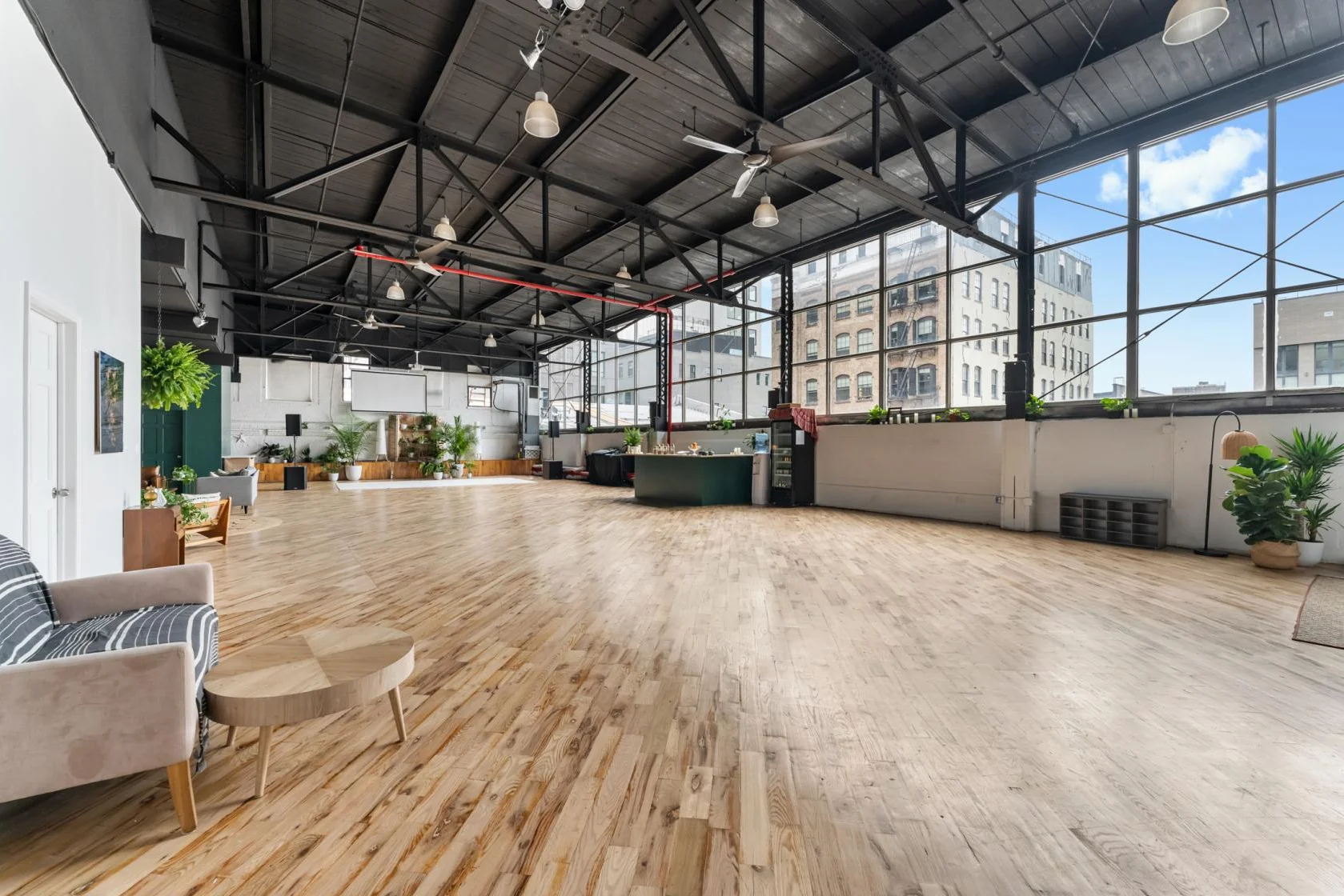 Sound Mind Center, a spacious Brooklyn loft wedding venue with city views.