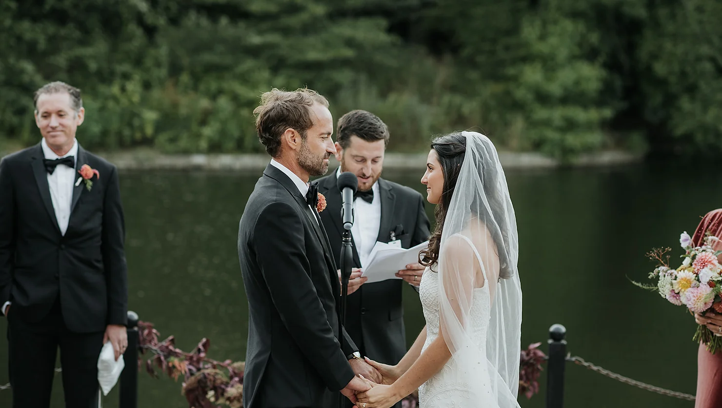Prospect Park Boathouse Wedding Ceremony of a couple