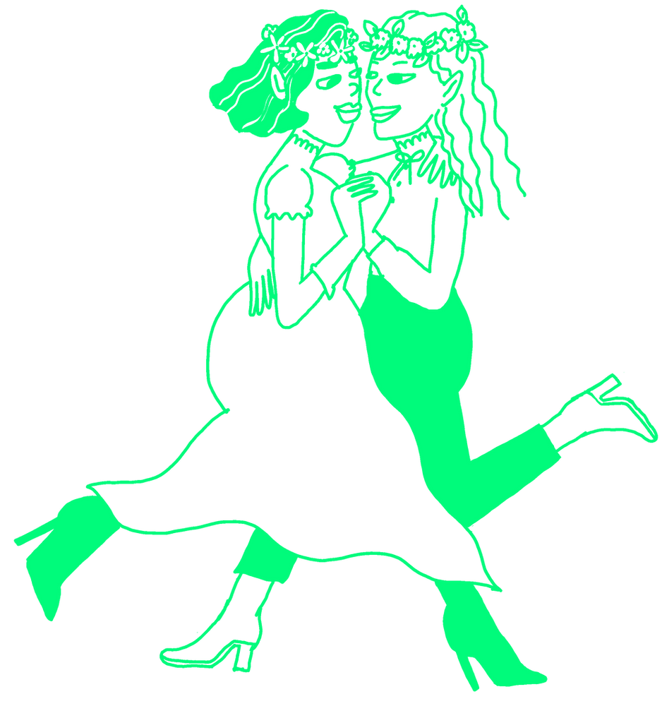 two brides dancing cartoon
