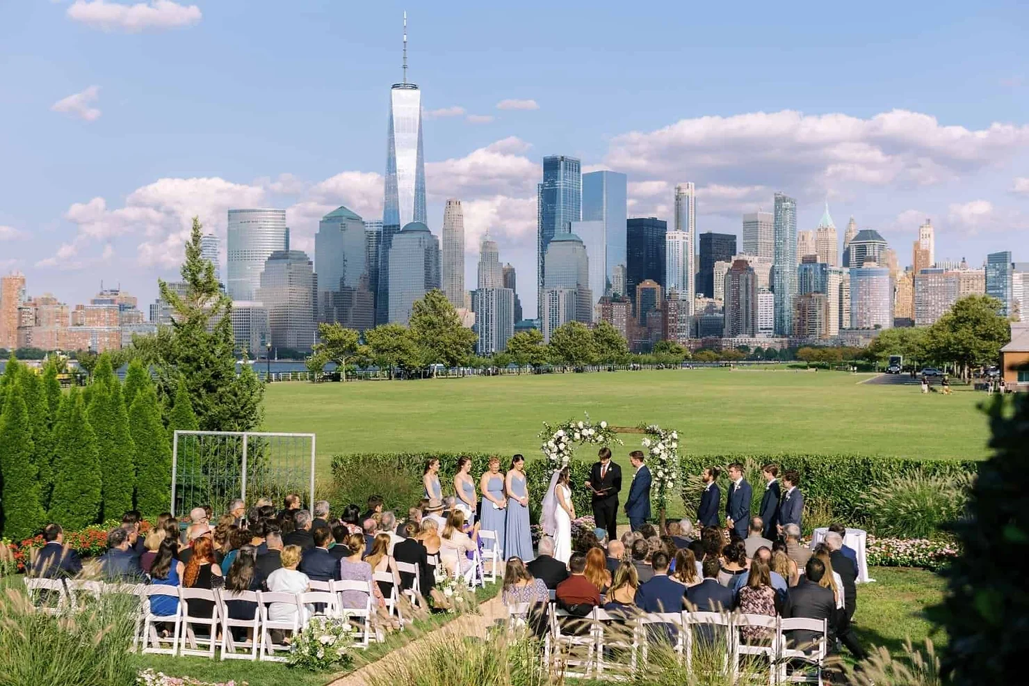 Liberty House Non Traditional wedding dj wedding ceremony with NYC skyline view