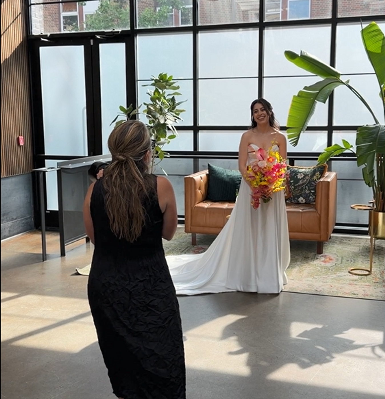 nyc non traditional wedding dj brooklyn winery bride getting her pictures taken